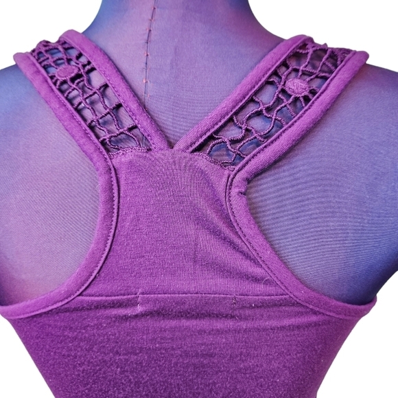 Energie Purple Crocheted Racerback Floral Embroidered Tank Top Women's Small - Picture 6 of 9
